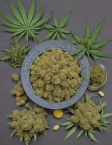 Feuille chanvre et résine de cannabis sur une table