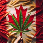 feuille de cannabis sur un drapeau canadien