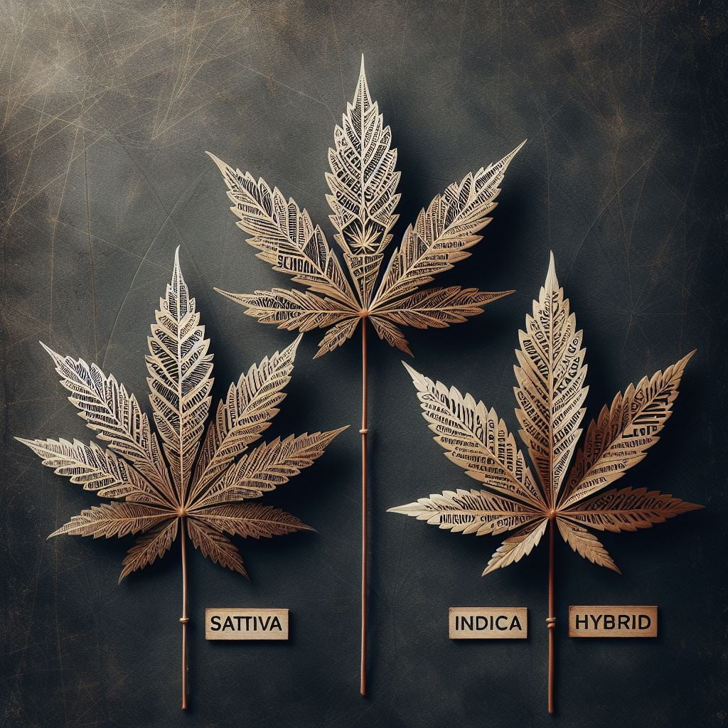 plante de cannabis représentés par les mots ‘sativa’, ‘indica’, et ‘hybride’