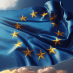 drapeau bleu avec douze étoiles d’or disposées en cercle