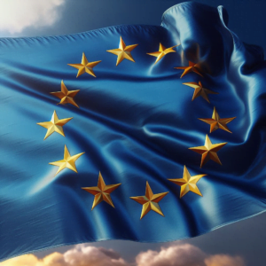 drapeau bleu avec douze étoiles d’or disposées en cercle